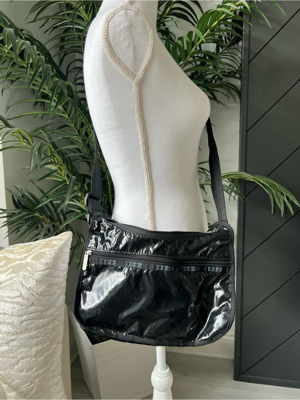 Lesportsac Classic Hobo Patent Black Crossbody Shoulder Bag